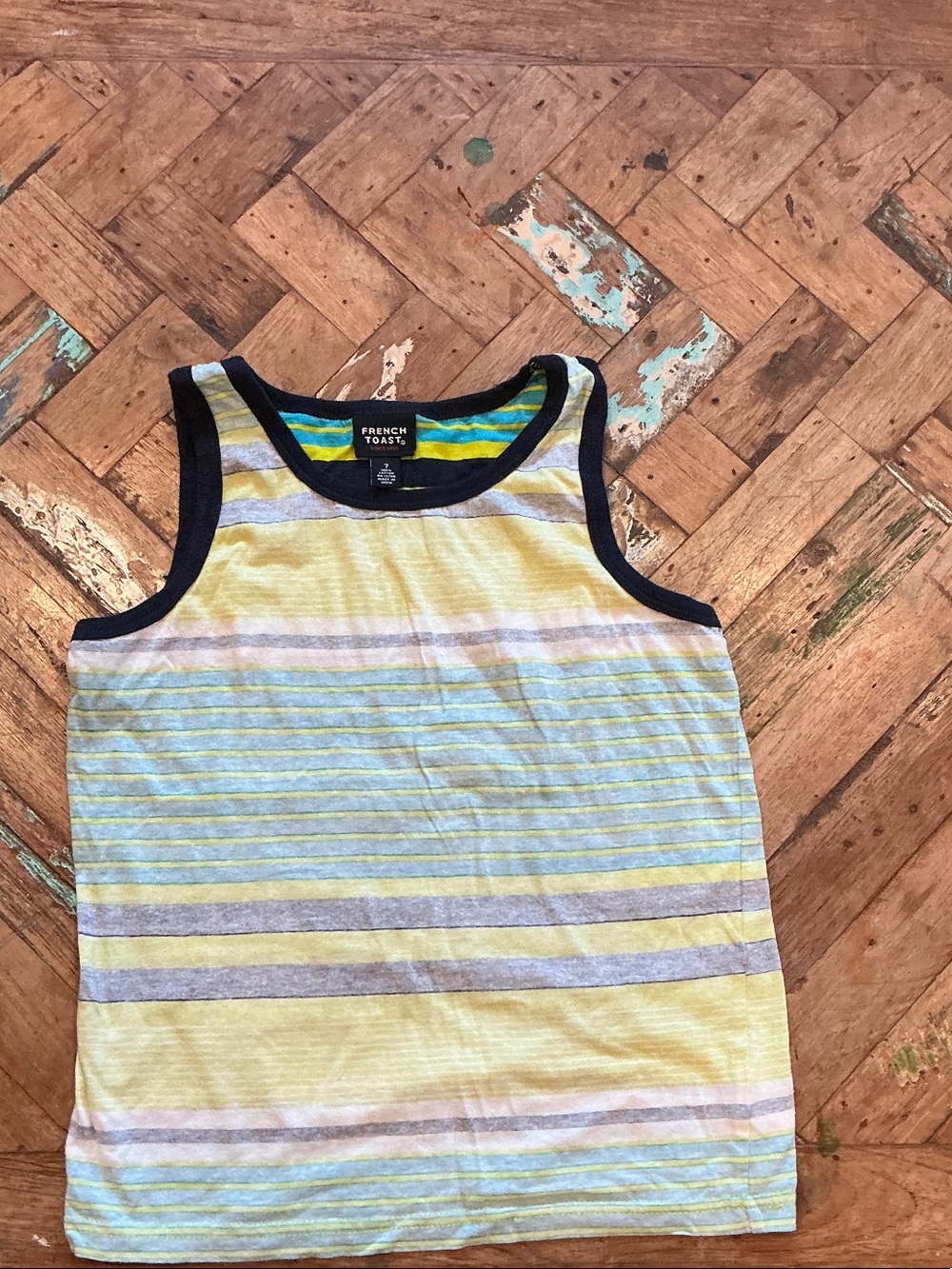 French Toast Lime Green, Light Blue & Navy Striped Tank Top